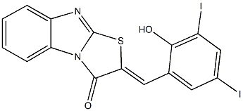 2-(2-hydroxy-3,5-diiodobenzylidene)[1,3]thiazolo[3,2-a]benzimidazol-3(2H)-one Struktur