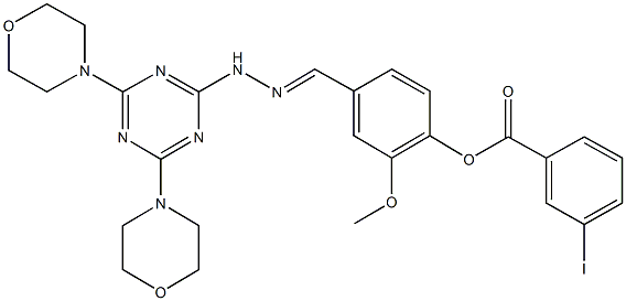 4-{2-[4,6-di(4-morpholinyl)-1,3,5-triazin-2-yl]carbohydrazonoyl}-2-methoxyphenyl 3-iodobenzoate Struktur