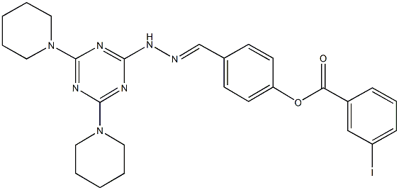 4-{2-[4,6-di(1-piperidinyl)-1,3,5-triazin-2-yl]carbohydrazonoyl}phenyl 3-iodobenzoate Struktur