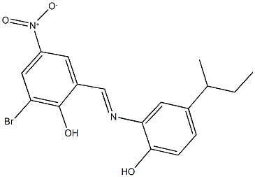 2-bromo-6-{[(5-sec-butyl-2-hydroxyphenyl)imino]methyl}-4-nitrophenol Struktur