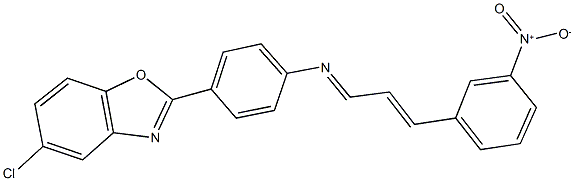 5-chloro-2-{4-[(3-{3-nitrophenyl}-2-propenylidene)amino]phenyl}-1,3-benzoxazole Struktur