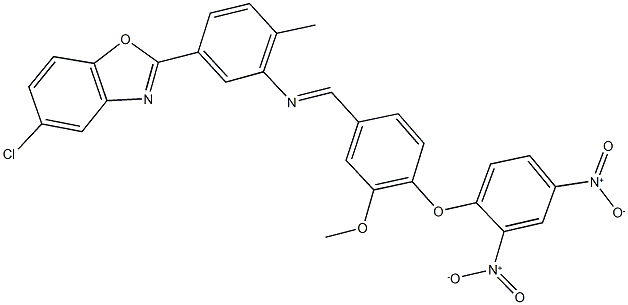 2-{3-[(4-{2,4-bisnitrophenoxy}-3-methoxybenzylidene)amino]-4-methylphenyl}-5-chloro-1,3-benzoxazole Struktur