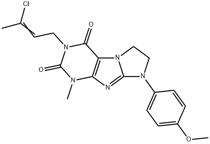 3-(3-chloro-2-butenyl)-8-(4-methoxyphenyl)-1-methyl-7,8-dihydro-1H-imidazo[2,1-f]purine-2,4(3H,6H)-dione Struktur