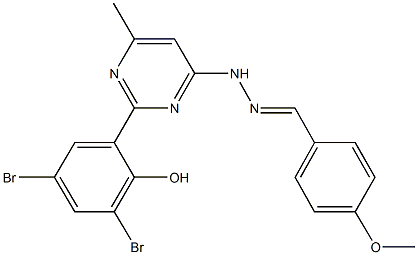 4-methoxybenzaldehyde [2-(3,5-dibromo-2-hydroxyphenyl)-6-methyl-4-pyrimidinyl]hydrazone Struktur