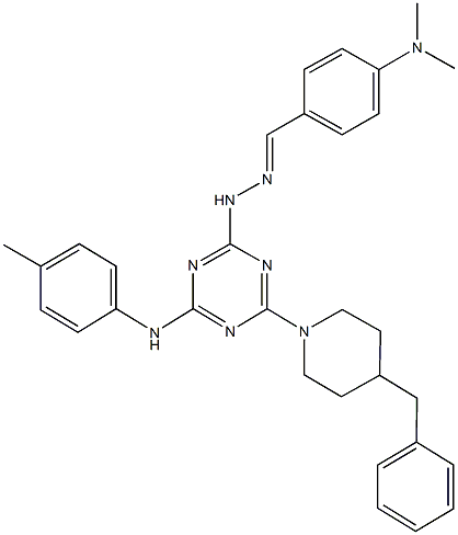 4-(dimethylamino)benzaldehyde [4-(4-benzylpiperidin-1-yl)-6-(4-toluidino)-1,3,5-triazin-2-yl]hydrazone Struktur