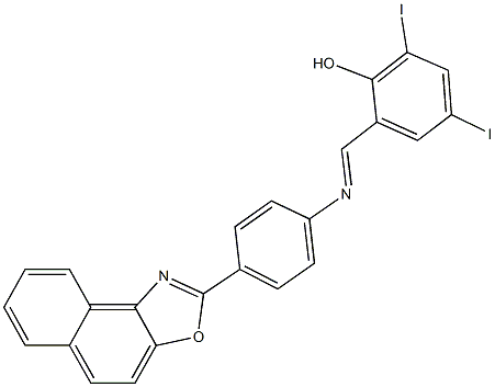 2,4-diiodo-6-{[(4-naphtho[1,2-d][1,3]oxazol-2-ylphenyl)imino]methyl}phenol Struktur