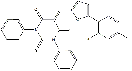 5-{[5-(2,4-dichlorophenyl)-2-furyl]methylene}-1,3-diphenyl-2-thioxodihydropyrimidine-4,6(1H,5H)-dione Struktur