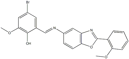 4-bromo-2-methoxy-6-({[2-(2-methoxyphenyl)-1,3-benzoxazol-5-yl]imino}methyl)phenol Struktur