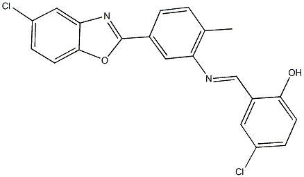 4-chloro-2-({[5-(5-chloro-1,3-benzoxazol-2-yl)-2-methylphenyl]imino}methyl)phenol Struktur