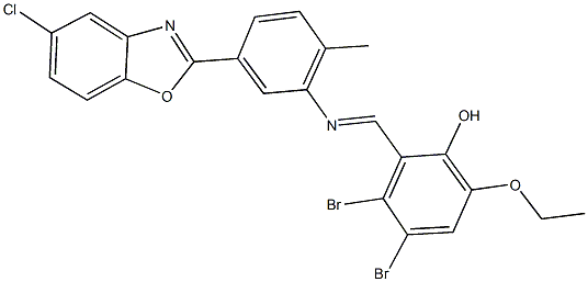 3,4-dibromo-2-({[5-(5-chloro-1,3-benzoxazol-2-yl)-2-methylphenyl]imino}methyl)-6-ethoxyphenol Struktur