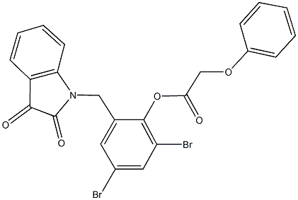 2,4-dibromo-6-[(2,3-dioxo-2,3-dihydro-1H-indol-1-yl)methyl]phenyl (phenyloxy)acetate Struktur