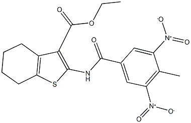 ethyl 2-({3,5-bisnitro-4-methylbenzoyl}amino)-4,5,6,7-tetrahydro-1-benzothiophene-3-carboxylate Struktur