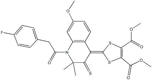 dimethyl 2-(1-[(4-fluorophenyl)acetyl]-7-methoxy-2,2-dimethyl-3-thioxo-2,3-dihydroquinolin-4(1H)-ylidene)-1,3-dithiole-4,5-dicarboxylate Struktur