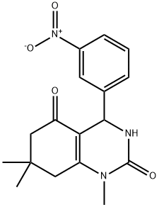 4-{3-nitrophenyl}-1,7,7-trimethyl-4,6,7,8-tetrahydro-2,5(1H,3H)-quinazolinedione Struktur