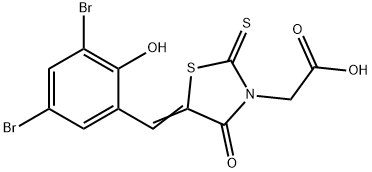 [5-(3,5-dibromo-2-hydroxybenzylidene)-4-oxo-2-thioxo-1,3-thiazolidin-3-yl]acetic acid Struktur