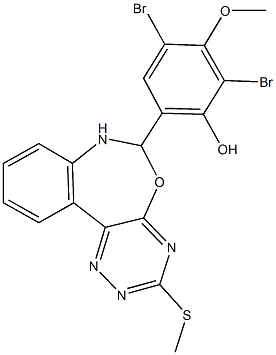 2,4-dibromo-3-methoxy-6-[3-(methylsulfanyl)-6,7-dihydro[1,2,4]triazino[5,6-d][3,1]benzoxazepin-6-yl]phenol Struktur