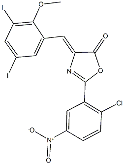 2-{2-chloro-5-nitrophenyl}-4-(3,5-diiodo-2-methoxybenzylidene)-1,3-oxazol-5(4H)-one Struktur