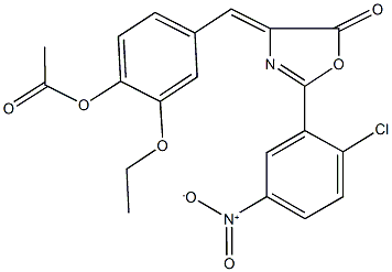 4-[(2-{2-chloro-5-nitrophenyl}-5-oxo-1,3-oxazol-4(5H)-ylidene)methyl]-2-ethoxyphenyl acetate Struktur