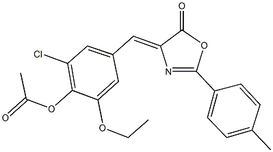 2-chloro-6-ethoxy-4-[(2-(4-methylphenyl)-5-oxo-1,3-oxazol-4(5H)-ylidene)methyl]phenyl acetate Struktur