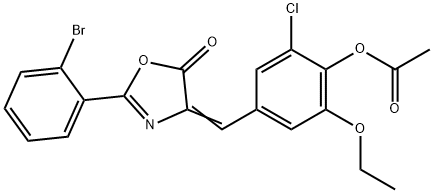 4-[(2-(2-bromophenyl)-5-oxo-1,3-oxazol-4(5H)-ylidene)methyl]-2-chloro-6-ethoxyphenyl acetate Struktur