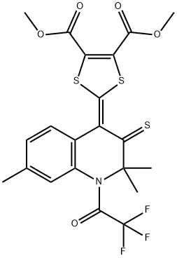 dimethyl 2-(2,2,7-trimethyl-3-thioxo-1-(trifluoroacetyl)-2,3-dihydroquinolin-4(1H)-ylidene)-1,3-dithiole-4,5-dicarboxylate Struktur