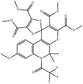 tetramethyl 5',5'-dimethyl-8'-methoxy-6'-(trifluoroacetyl)-5',6'-dihydrospiro[1,3-dithiole-2,1'-(1'H)-thiopyrano[2,3-c]quinoline]-2',3',4,5-tetracarboxylate Struktur