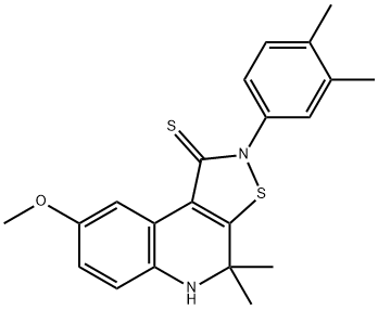 2-(3,4-dimethylphenyl)-8-methoxy-4,4-dimethyl-4,5-dihydroisothiazolo[5,4-c]quinoline-1(2H)-thione Struktur