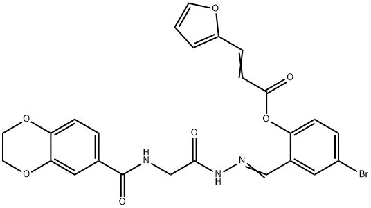 4-bromo-2-(2-{[(2,3-dihydro-1,4-benzodioxin-6-ylcarbonyl)amino]acetyl}carbohydrazonoyl)phenyl 3-(2-furyl)acrylate Struktur