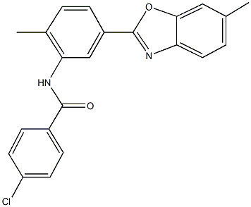 4-chloro-N-[2-methyl-5-(6-methyl-1,3-benzoxazol-2-yl)phenyl]benzamide Struktur