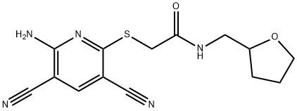 2-[(6-amino-3,5-dicyano-2-pyridinyl)sulfanyl]-N-(tetrahydro-2-furanylmethyl)acetamide Struktur