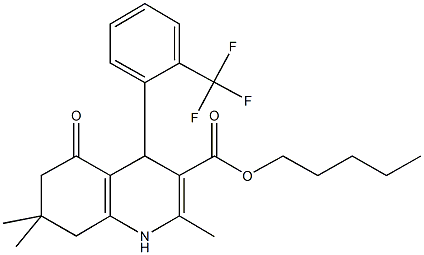 pentyl 2,7,7-trimethyl-5-oxo-4-[2-(trifluoromethyl)phenyl]-1,4,5,6,7,8-hexahydroquinoline-3-carboxylate Struktur