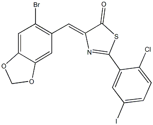 4-[(6-bromo-1,3-benzodioxol-5-yl)methylene]-2-(2-chloro-5-iodophenyl)-1,3-thiazol-5(4H)-one Struktur