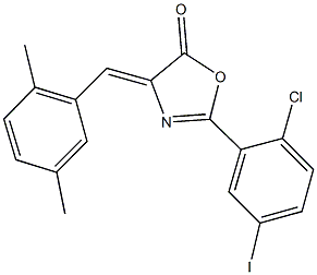 2-(2-chloro-5-iodophenyl)-4-(2,5-dimethylbenzylidene)-1,3-oxazol-5(4H)-one Struktur