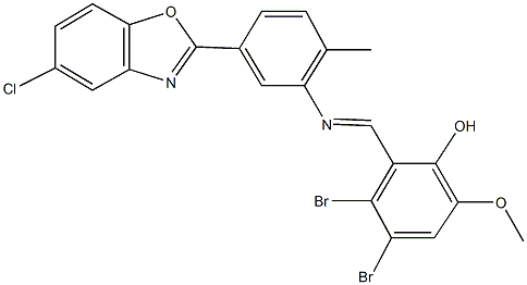 3,4-dibromo-2-({[5-(5-chloro-1,3-benzoxazol-2-yl)-2-methylphenyl]imino}methyl)-6-methoxyphenol Struktur