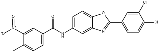 N-[2-(3,4-dichlorophenyl)-1,3-benzoxazol-5-yl]-3-nitro-4-methylbenzamide Struktur