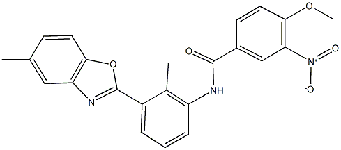 3-nitro-4-methoxy-N-[2-methyl-3-(5-methyl-1,3-benzoxazol-2-yl)phenyl]benzamide Struktur