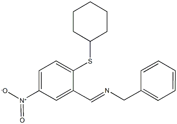 N-[2-(cyclohexylsulfanyl)-5-nitrobenzylidene](phenyl)methanamine Struktur