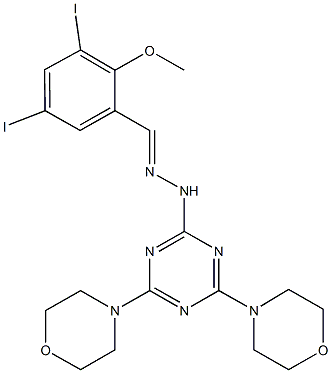 3,5-diiodo-2-methoxybenzaldehyde [4,6-di(4-morpholinyl)-1,3,5-triazin-2-yl]hydrazone Struktur