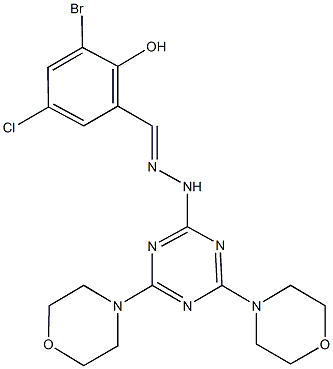 3-bromo-5-chloro-2-hydroxybenzaldehyde [4,6-di(4-morpholinyl)-1,3,5-triazin-2-yl]hydrazone Struktur