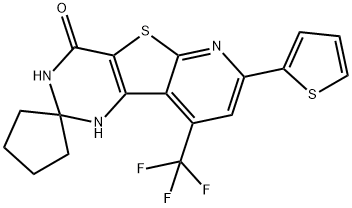 7'-(2-thienyl)-9'-(trifluoromethyl)-2',3'-dihydrospiro(cyclopentane-1,2'-pyrido[3',2':4,5]thieno[3,2-d]pyrimidine)-4'(1'H)-one Struktur