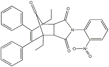 1,7-diethyl-4-{2-nitrophenyl}-8,9-diphenyl-4-azatricyclo[5.2.1.0~2,6~]dec-8-ene-3,5,10-trione Struktur