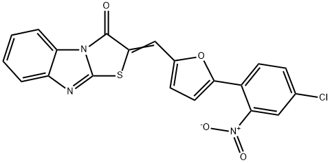 2-[(5-{4-chloro-2-nitrophenyl}-2-furyl)methylene][1,3]thiazolo[3,2-a]benzimidazol-3(2H)-one Struktur