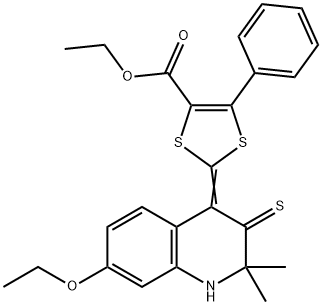 ethyl 2-(7-ethoxy-2,2-dimethyl-3-thioxo-2,3-dihydro-4(1H)-quinolinylidene)-5-phenyl-1,3-dithiole-4-carboxylate Struktur