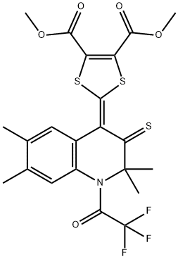 dimethyl 2-(2,2,6,7-tetramethyl-3-thioxo-1-(trifluoroacetyl)-2,3-dihydroquinolin-4(1H)-ylidene)-1,3-dithiole-4,5-dicarboxylate Struktur