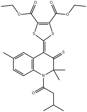 diethyl 2-(2,2,6-trimethyl-1-(3-methylbutanoyl)-3-thioxo-2,3-dihydro-4(1H)-quinolinylidene)-1,3-dithiole-4,5-dicarboxylate Struktur