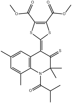 dimethyl 2-(1-isobutyryl-2,2,6,8-tetramethyl-3-thioxo-2,3-dihydro-4(1H)-quinolinylidene)-1,3-dithiole-4,5-dicarboxylate Struktur