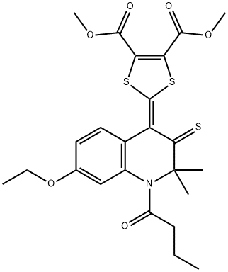 dimethyl 2-(1-butyryl-7-ethoxy-2,2-dimethyl-3-thioxo-2,3-dihydro-4(1H)-quinolinylidene)-1,3-dithiole-4,5-dicarboxylate Struktur