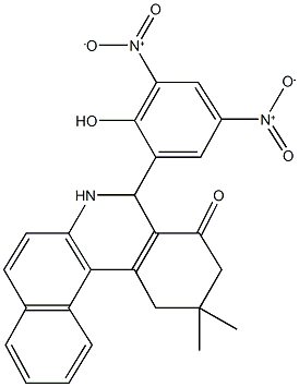 5-{2-hydroxy-3,5-bisnitrophenyl}-2,2-dimethyl-2,3,5,6-tetrahydrobenzo[a]phenanthridin-4(1H)-one Struktur