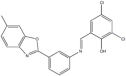 2,4-dichloro-6-({[3-(6-methyl-1,3-benzoxazol-2-yl)phenyl]imino}methyl)phenol Struktur