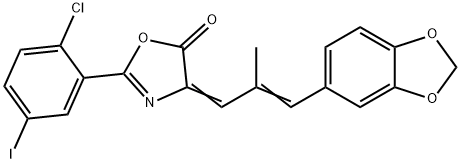 4-[3-(1,3-benzodioxol-5-yl)-2-methyl-2-propenylidene]-2-(2-chloro-5-iodophenyl)-1,3-oxazol-5(4H)-one Struktur